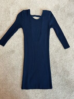 Seductions Navy Blue Ribbed Knit Long Sleeve Bodycon mini Dress round neck